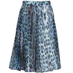 Roberto Cavalli-Blue Leopard Print Pleated Skirt | Childrensalon Outlet
