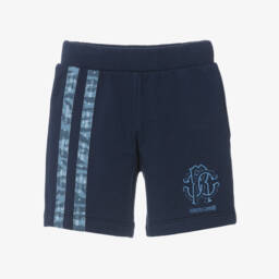 Roberto Cavalli-Boys Blue Monogrammed Cotton Shorts | Childrensalon Outlet