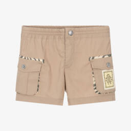 Roberto Cavalli-Boys Cotton Tan Shorts with Wild Print Accents | Childrensalon Outlet
