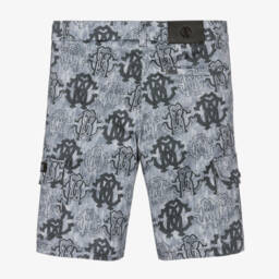 Roberto Cavalli-Boys Grey-Blue Monogram Cargo Shorts | Childrensalon Outlet