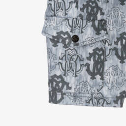 Roberto Cavalli-Boys Grey-Blue Monogram Cargo Shorts | Childrensalon Outlet