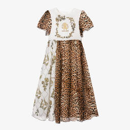 Roberto Cavalli-Girls Beige Leopard & Arabesque Dress | Childrensalon Outlet