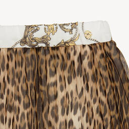 Roberto Cavalli-Girls Beige Leopard Print Pleated Skirt | Childrensalon Outlet