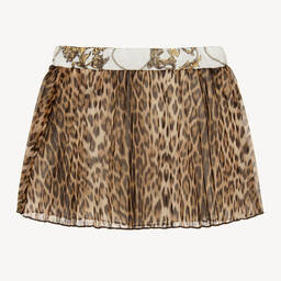 Roberto Cavalli-Girls Beige Leopard Print Pleated Skirt | Childrensalon Outlet