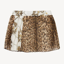 Roberto Cavalli-Girls Beige Leopard Print Pleated Skirt | Childrensalon Outlet