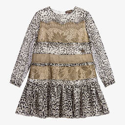 Roberto Cavalli-Girls Black Gold Lace Silk Dress | Childrensalon Outlet