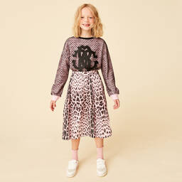 Roberto Cavalli-Girls Pink Leopard Print Skirt | Childrensalon Outlet