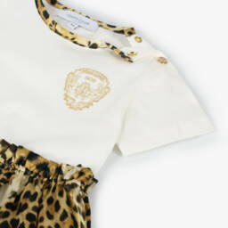 Roberto Cavalli-فستان بطبعة فهد حرير لون عاجي وبيج | Childrensalon Outlet