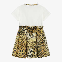 Roberto Cavalli-فستان بطبعة فهد حرير لون عاجي وبيج | Childrensalon Outlet