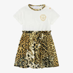 Roberto Cavalli-فستان بطبعة فهد حرير لون عاجي وبيج | Childrensalon Outlet