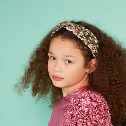 روبرتو كفالي -طوق للرأس قطن جيرسي لون بيج وأسود للبنات | Childrensalon Outlet