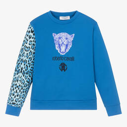 Roberto Cavalli-Teen Boys Blue Tiger Monogram Sweatshirt | Childrensalon Outlet
