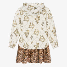 روبرتو كفالي -فستان بطبعة الفهد قطن لون عاجي وبيج للمراهقات | Childrensalon Outlet
