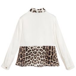 روبرتو كفالي -بلوز فيسكوز لون أبيض بطبعة جلد الفهد | Childrensalon Outlet