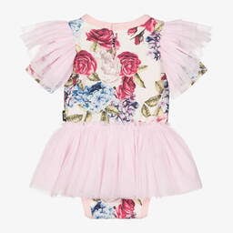 Rock Your Baby-فستان قطن جيرسي وتول لون زهري بطبعة ورود | Childrensalon Outlet