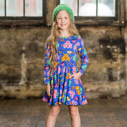 روك يور بيبي-فستان قطن جيرسي لون أزرق بطبعة ورود | Childrensalon Outlet