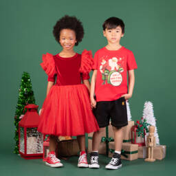 روك يور بيبي-تيشيرت بطبعة إحتفالية قطن لون أحمر | Childrensalon Outlet