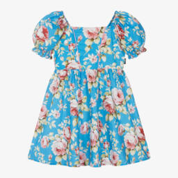 روك يور بيبي-فستان بطبعة ورود قطن لون أزرق | Childrensalon Outlet