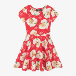 روك يور بيبي-فستان بطبعة سانتا قطن لون أحمر | Childrensalon Outlet