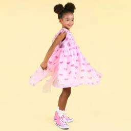 روك يور بيبي-فستان بقلوب تول لون زهري براق | Childrensalon Outlet