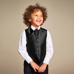 Romano Vianni-Boys Black Waistcoat & Cravat Tie Set | Childrensalon Outlet
