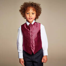 Romano Vianni-Boys Burgundy Waistcoat & Adjustable Tie Set | Childrensalon Outlet