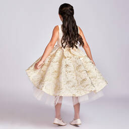 Romano-Girls Beige & Gold Brocade Dress  | Childrensalon Outlet