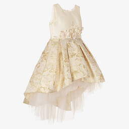 Romano-Girls Beige & Gold Brocade Dress  | Childrensalon Outlet