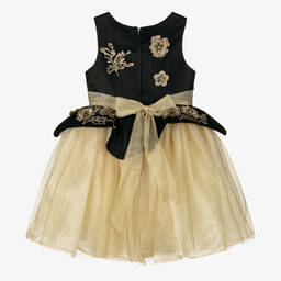 رومانو-فستان وحقيبة أورغانزا، ساتان وتول مطرز لون أسود وذهبي | Childrensalon Outlet