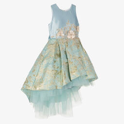 Romano-Girls Blue & Gold Brocade Dress  | Childrensalon Outlet
