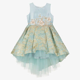 Romano-Girls Blue & Gold Brocade Dress  | Childrensalon Outlet