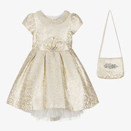 Romano-Girls Gold Jacquard Dress Set | Childrensalon Outlet