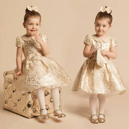 Romano-Girls Gold Jacquard Dress Set | Childrensalon Outlet