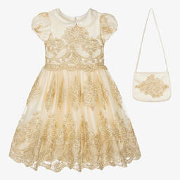 Roma e Toska-Кремово-золотистое платье с сумочкой | Childrensalon Outlet