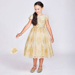 Roma e Toska-Кремово-золотистое платье с сумочкой | Childrensalon Outlet
