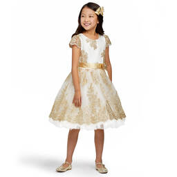 Romano-Girls Ivory & Gold Lace Dress Set | Childrensalon Outlet
