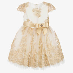 Romano-Girls Ivory & Gold Lace Dress Set | Childrensalon Outlet