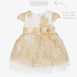 Romano-Girls Ivory & Gold Lace Dress Set | Childrensalon Outlet