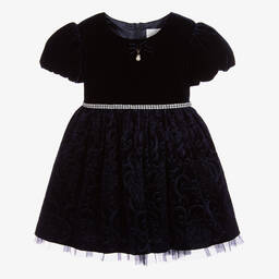 Romano Princess-Girls Navy Blue Velvet Dress | Childrensalon Outlet