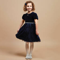 Romano Princess-Girls Navy Blue Velvet Dress | Childrensalon Outlet