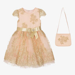 Romano-Girls Pink & Gold Lace Dress Set | Childrensalon Outlet