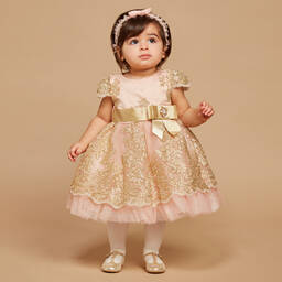 Romano-Girls Pink & Gold Lace Dress Set | Childrensalon Outlet