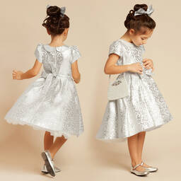 Romano-Girls Silver Jacquard Dress Set | Childrensalon Outlet