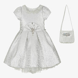 Romano-Girls Silver Jacquard Dress Set | Childrensalon Outlet