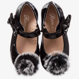 Roma e Toska Принцесса-Patent Black Pom-Pom Shoes | Childrensalon Outlet