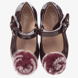Romano Princess-Patent Burgundy Pom-Pom Shoes | Childrensalon Outlet