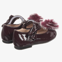 Romano Princess-Patent Burgundy Pom-Pom Shoes | Childrensalon Outlet