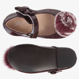 Romano Princess-Patent Burgundy Pom-Pom Shoes | Childrensalon Outlet