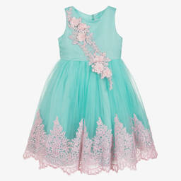 Romano Princess-فستان ساتان و تول لون تركواز و زهري | Childrensalon Outlet