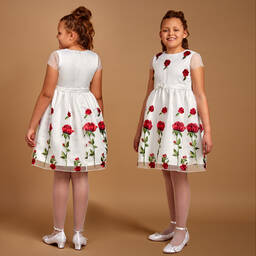 Romano Princess-White Organza Red Rose Dress | Childrensalon Outlet
